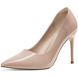 👠 GENSHUO Women's Pump Shoes Nude Patent Size 9 - NEW